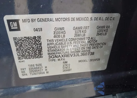 2018 Chevrolet Equinox Ls from USA, damaged, VIN 3GNAXREV3JL360738